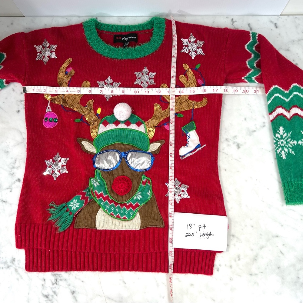 33 DEGREES Sweater Christmas Reindeer Oversized size XS - Picture 5 of 13